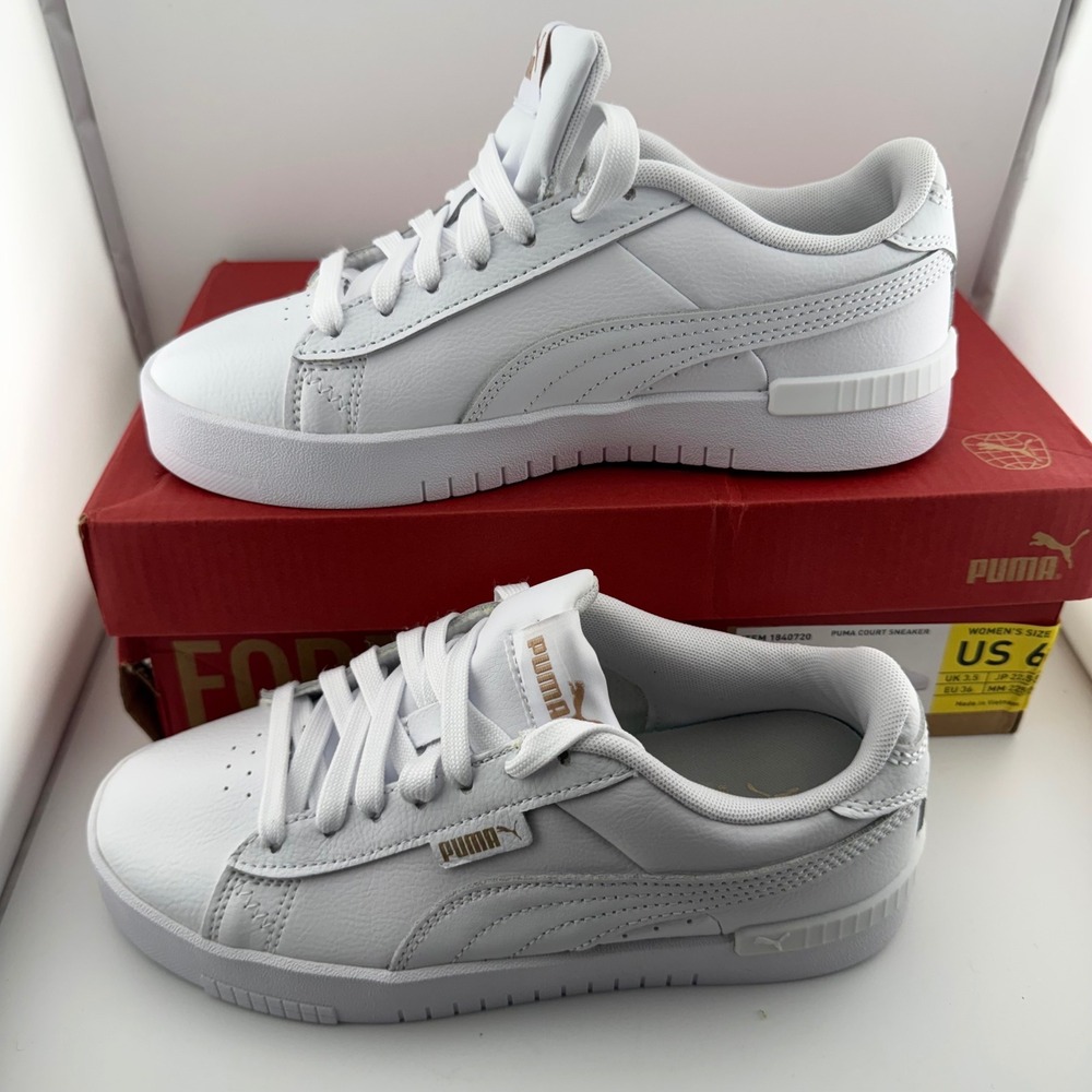 Puma Court Sneaker Women Size 6 White Gold Jina Low Top Platform Casual Shoes